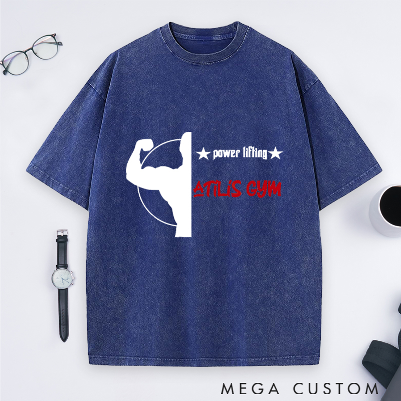 Personalized Gym Washed T-Shirts with Powerlifting Strength and Muscle Design for Fitness Enthusiasts Bodybuilders and Gym Lovers