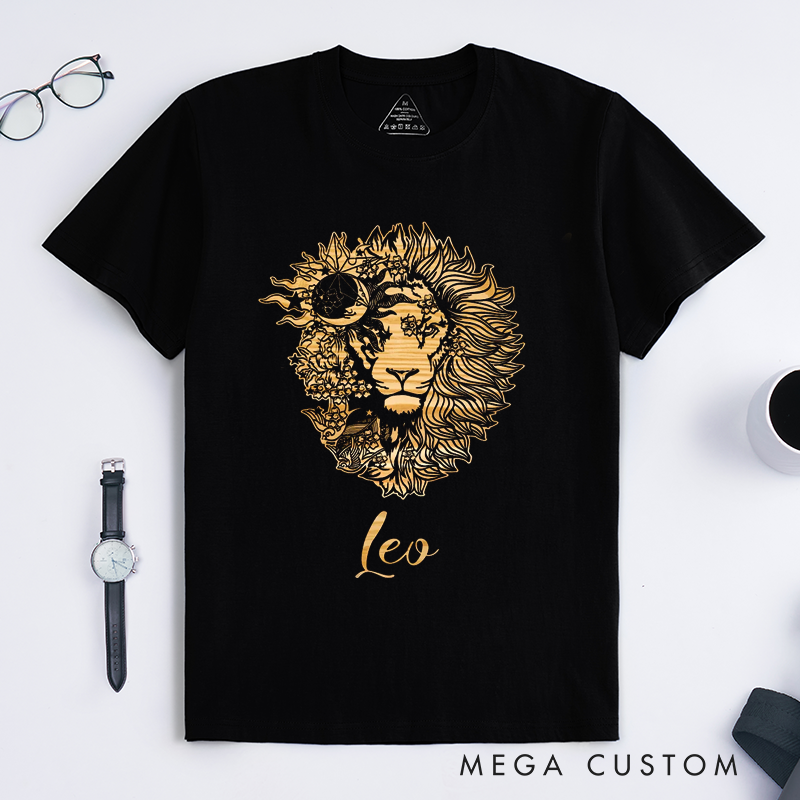 Personalized Lion Magic T-Shirt Custom Name Astrological Birthday Gift Unique Sun Sign Graphic Tee for Men Magic Lovers Family