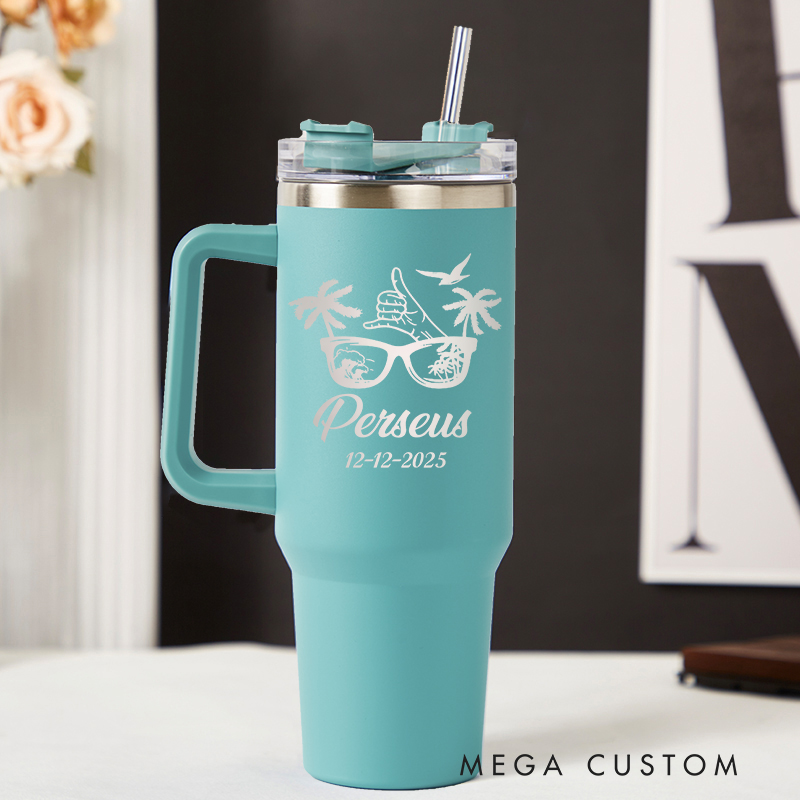 Personalized Beach Tumbler Engraved Tumbler with Name Travel Lover Tumbler Stainless Steel Laser Engraved Tumbler Gift for Vacation