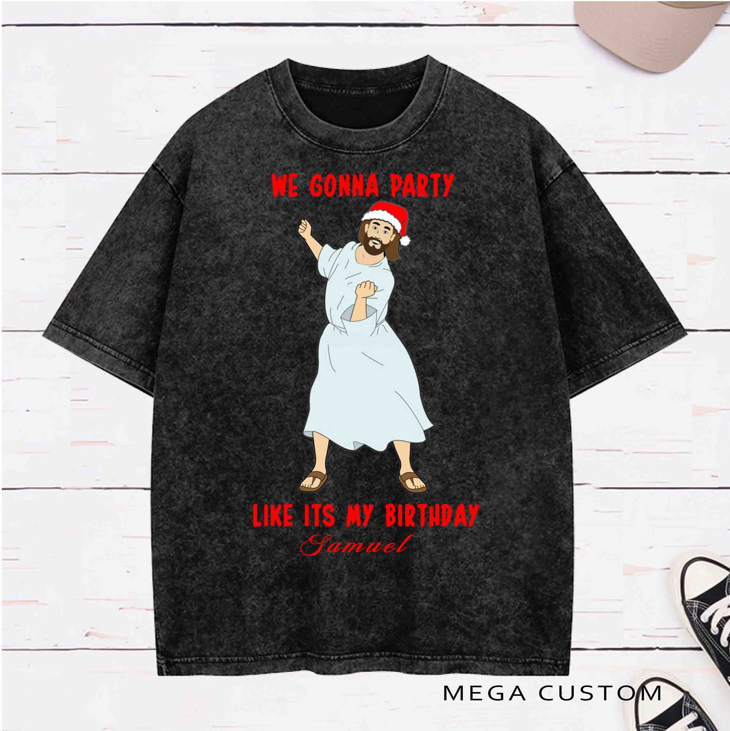 Personalized Character Jesus  Birthday Washed T-Shirt with Name Birthday Easter Gift for Christian
