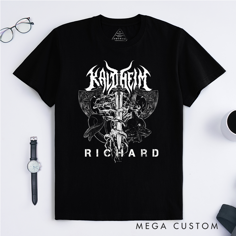 Personalized Viking Norse Mythology Animal Sword Battle Axes Classic T-Shirts Custom Name Gift for Men Women Unique Mythical Warrior Tee for Him Her