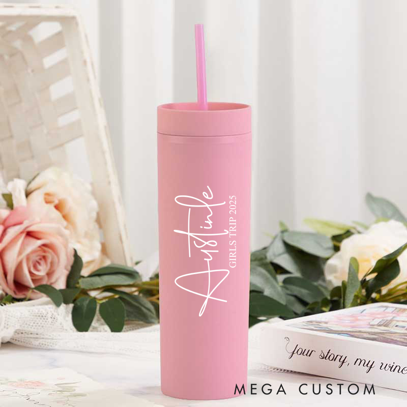 Personalized Girls Trip Skinny Tumbler Cups for Traveling Lovers Custom Gift for Travel Lovers