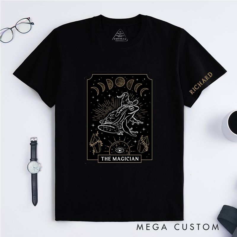 Personalized The Magician Frog T Shirt Custom Name Wizard Animal Gift for Men Women Unique Mystical Witchy Tarot Tee Personal Classic Top for Friends
