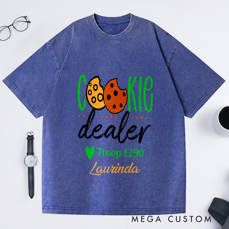 Personalized Cookie Dealer Washed T-Shirts Custom Cookie Dealer Troop Number Shirt