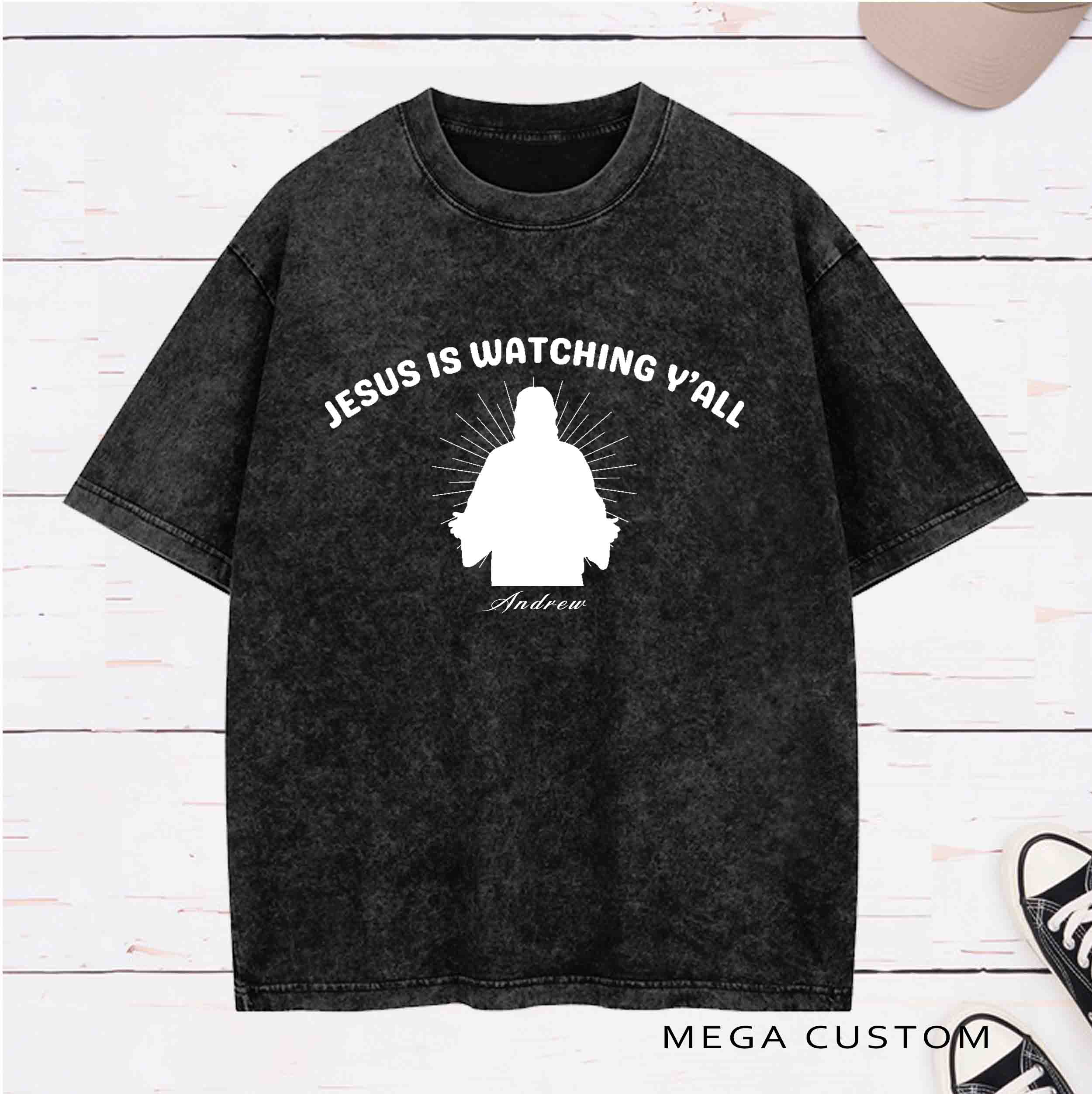 Personalized Character Jesus is watching Y'all Washed T-Shirt with Name Birthday Easter Gift for Christian