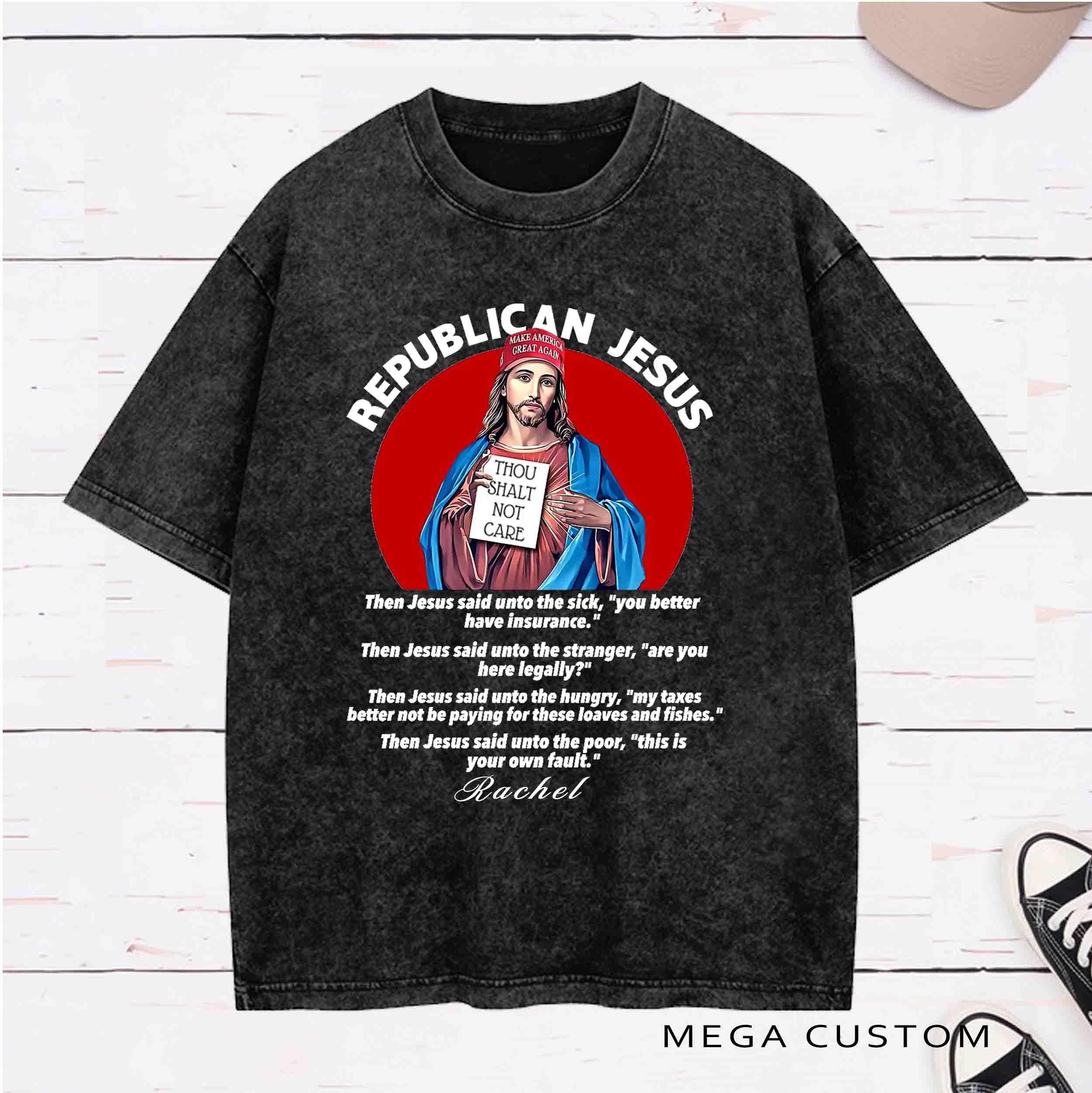 Personalized Character Republican Jesus Washed T-Shirt with Name Birthday Easter Gift for Christian