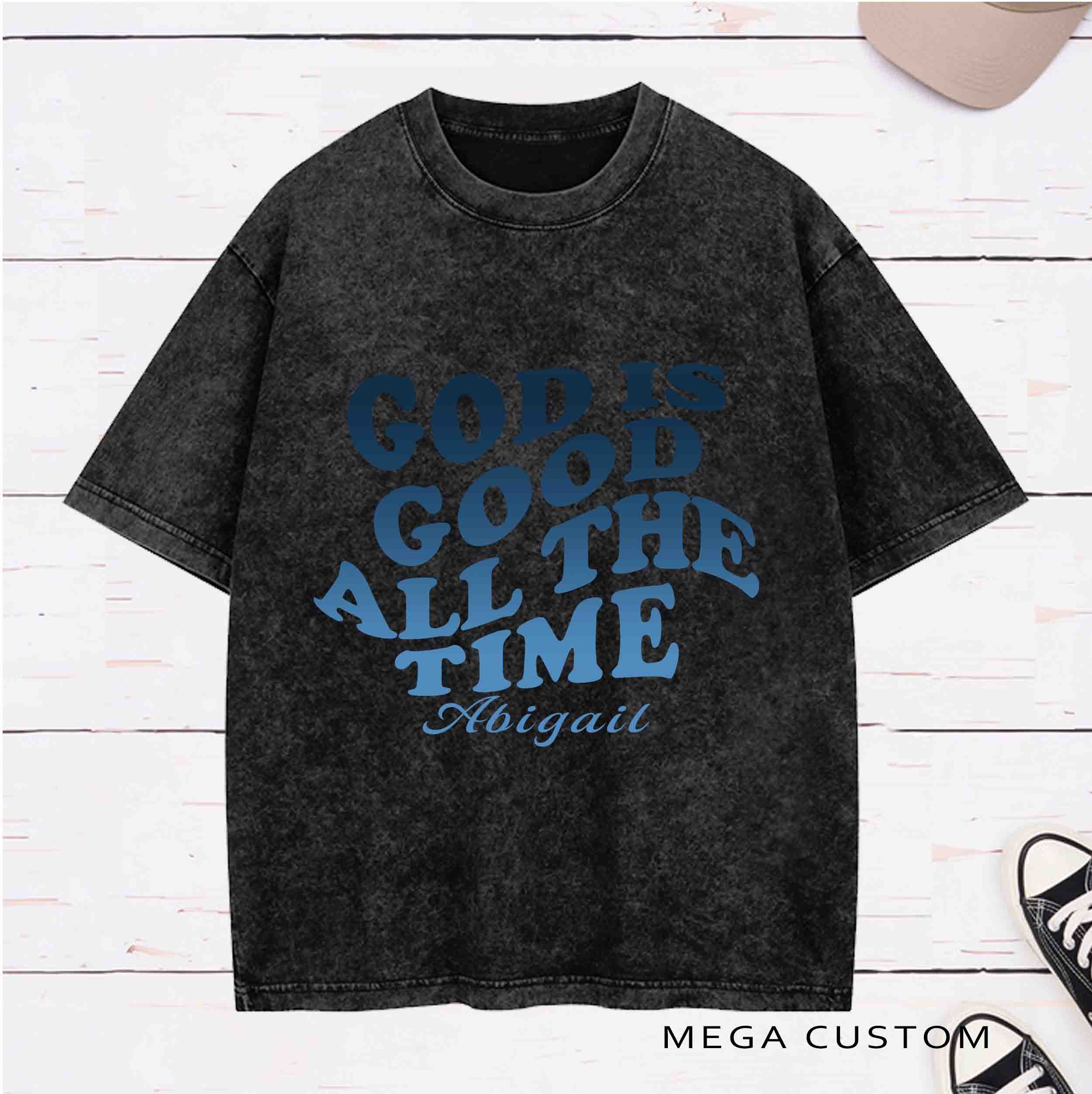 Personalized Bible Verse God Is Good All The Time Washed T-Shirt with Name Birthday Easter Gift for Christian
