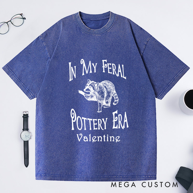 Personalized In My Feral Pottery Era Washed T-Shirts Comfort Colors Pottery Shirt Gifts For Potter Pottery Tee Gift