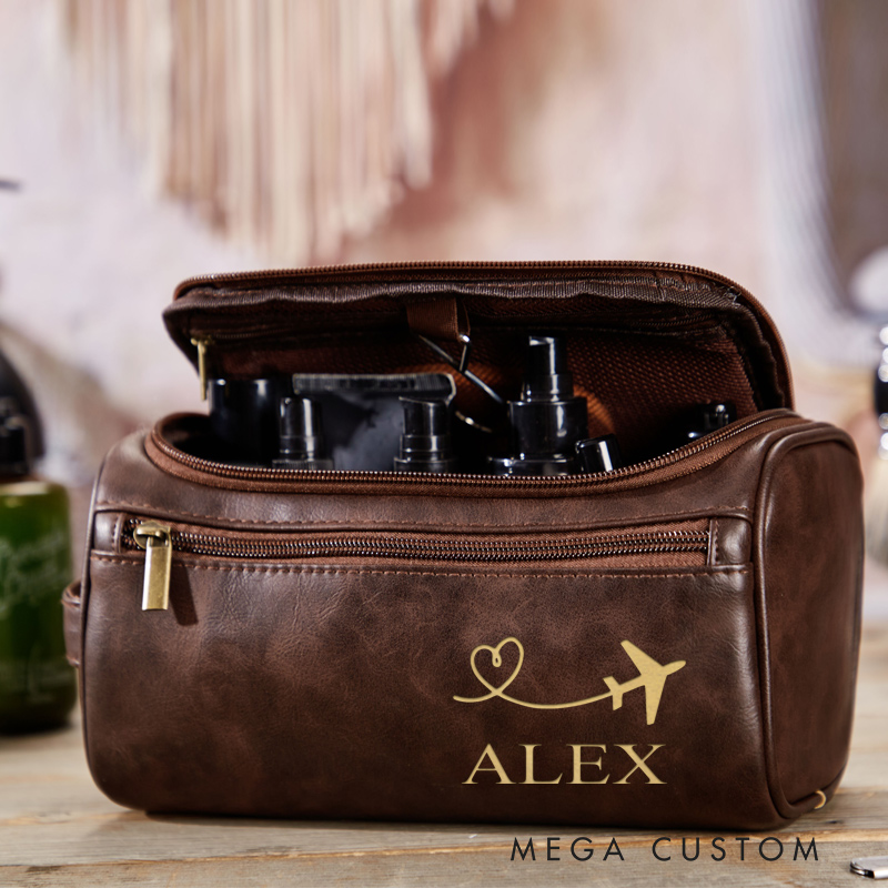 Personalized Traveling Toiletry Bag Leather Toiletry Bag for Traveling Lovers Cool Travel Gift for Dad Him