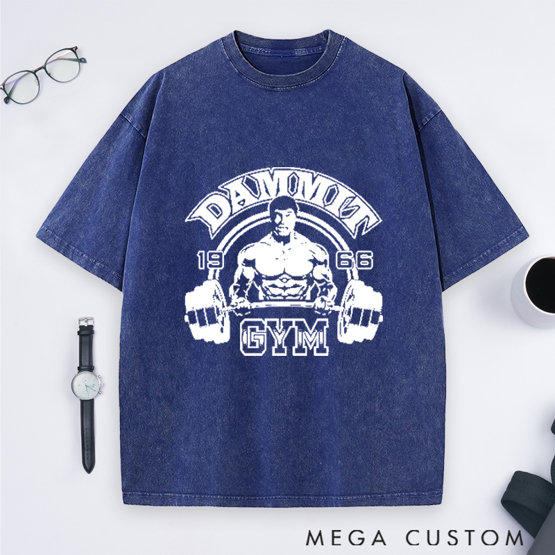 Personalized Gym Washed T-Shirts with Intense Bodybuilder Lifting Dumbbells Design for Fitness Enthusiasts Bodybuilders and Gym Lovers
