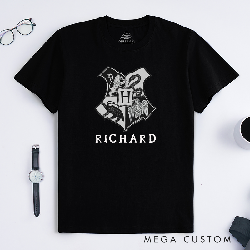 Personalized Crest Initial Letter Classic T-Shirts Custom Name Family Gifts Unisex Unique Monogram Shield Design for Men Women Best Birthday Present
