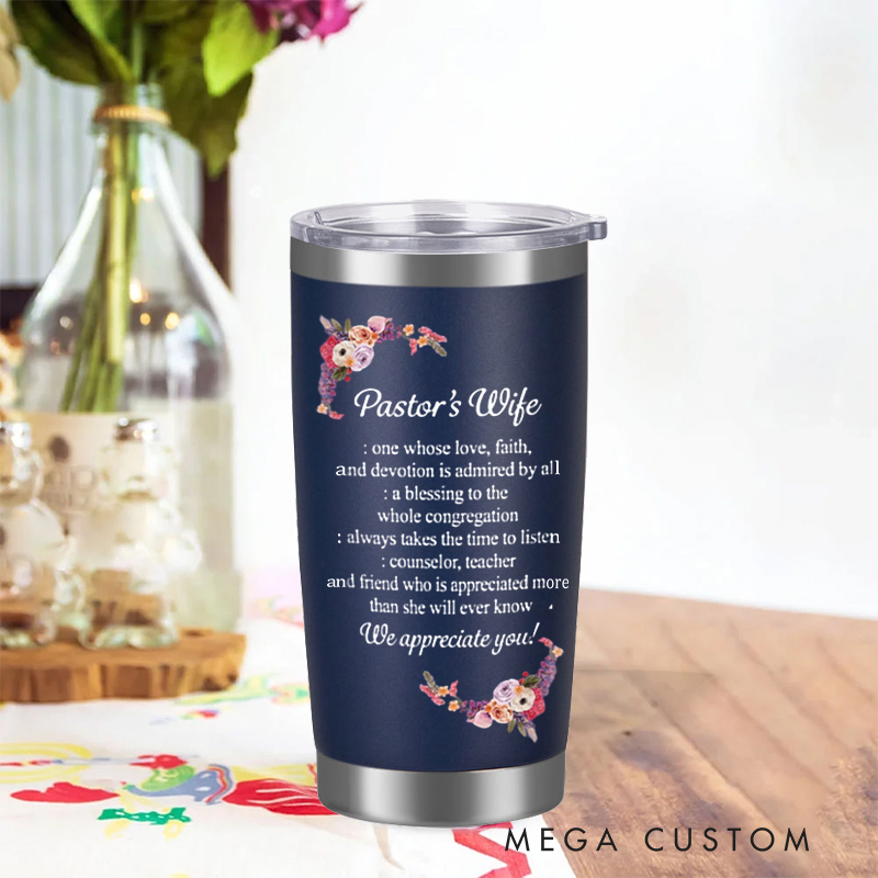 Personalized Pastor's Wife We Appreciate You Bible Verse 20oz Tumbler with Name Stainless Steel Insulated Travel Mug Christian Gift 