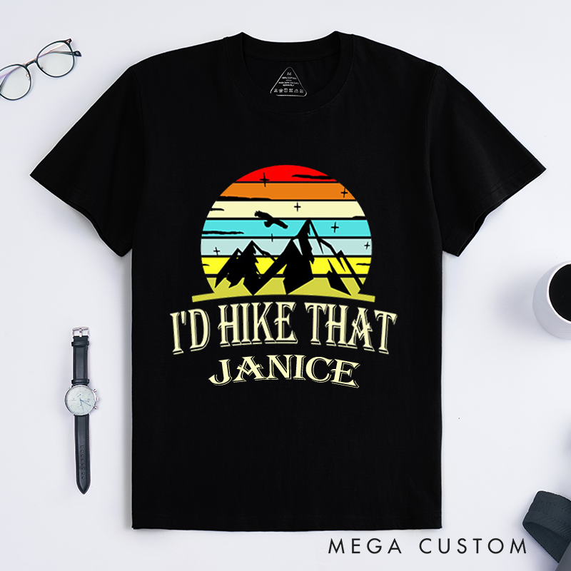 Personalized I'd Hike That T-Shirt Adventure Awaits Shirt Hiking Camping Tee Gift for Outdoor Mountain Climber Travel