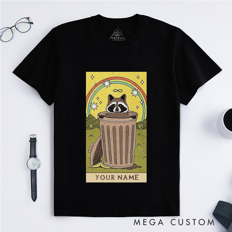 Personalized Tarot Lovers Classic T-Shirts King of Trash Raccoon Tarot Card T-Shirt Unisex Adult Mens Womens Gift 