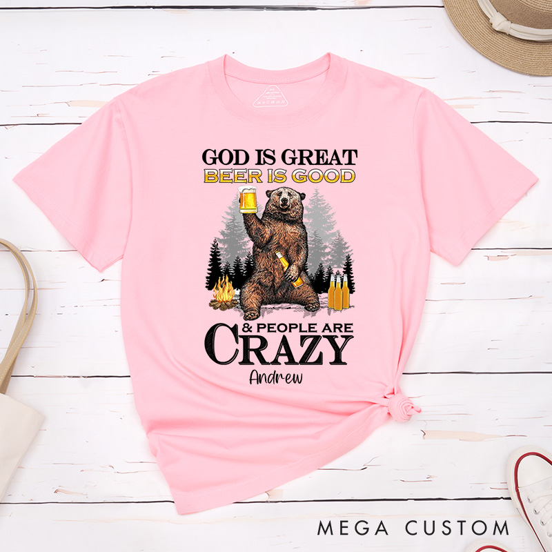 Personalized God Is Great Beer Is Good Classic T-Shirt with Custom Name Inspirational Shirt Religious Birthday Gift for Men
