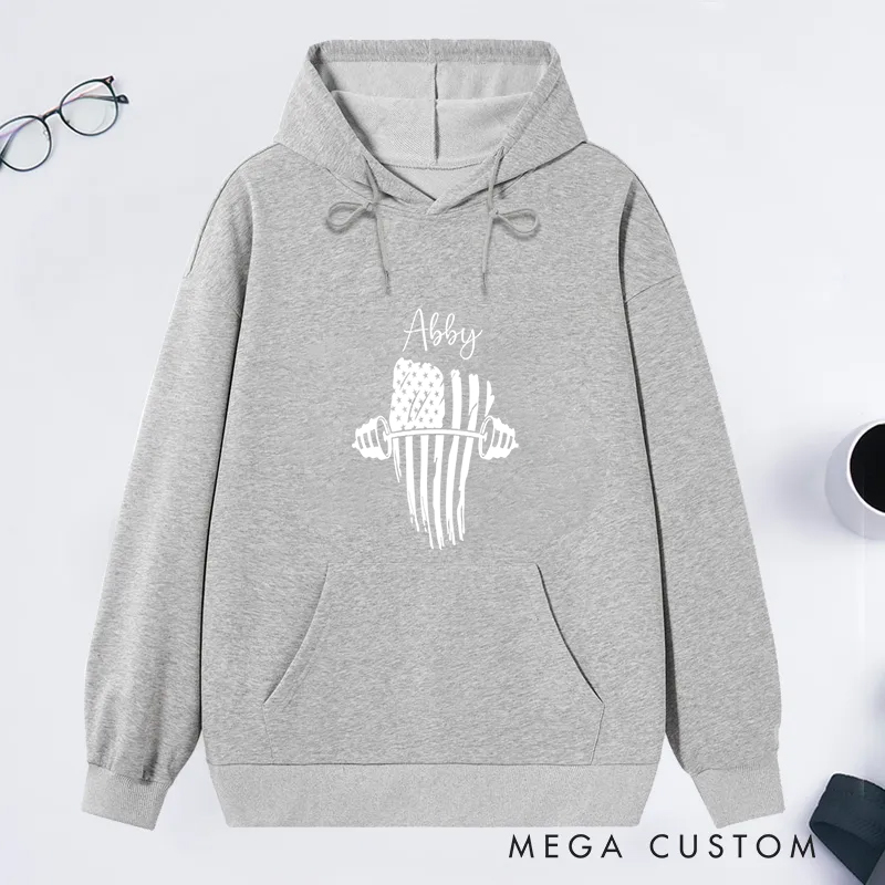 Personalized Barbell Classic Hoodies with America Frag Design for Fitness Enthusiasts Bodybuilders and Gym Lovers