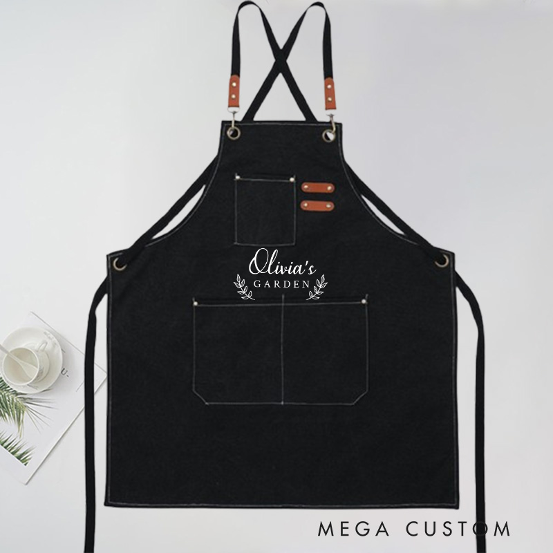 Personalized Garden Canvas Aprons with Name Green Planting Apron Gardening Apron with Pockets Outdoor Aprons Custom Gardener Gift 