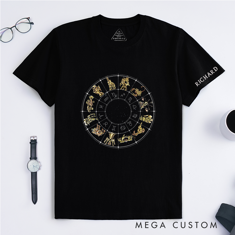 Personalized Zodiac Signs T Shirt Custom Astrology Horoscope Constellation Classic Tee Unique Star Sign Birthday Gift for Men and Women