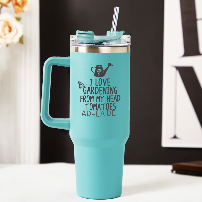 Personalized I Love Gardening from My Head Tomatoes Tumbler With Straw Tumbler with Lid Gardening Lovers Tumbler with Name Gardening Lover Gift