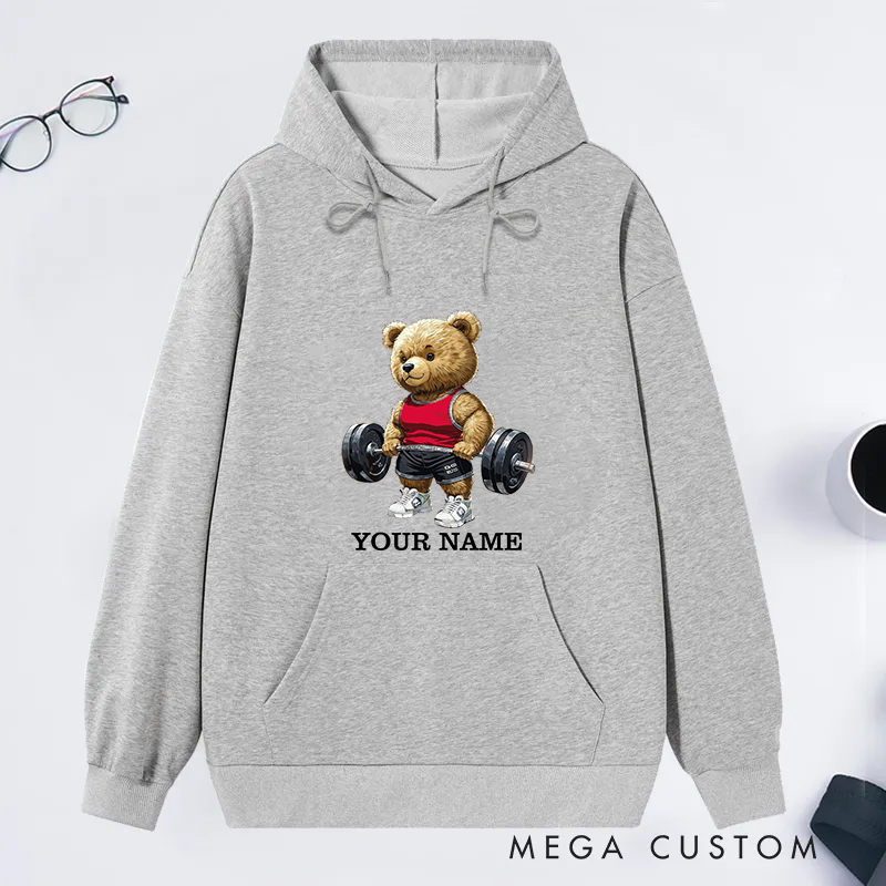 Personalized Fitness Classic Hoodies with Cute Weightlifting Bear Design for Fitness Enthusiasts Bodybuilders and Gym Lovers