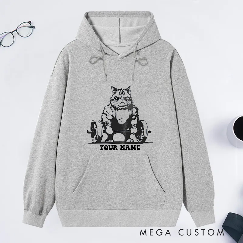 Personalized Gym Classic Hoodies with Funny Weightlifting Cat Design for Fitness Enthusiasts Bodybuilders and Gym Lovers