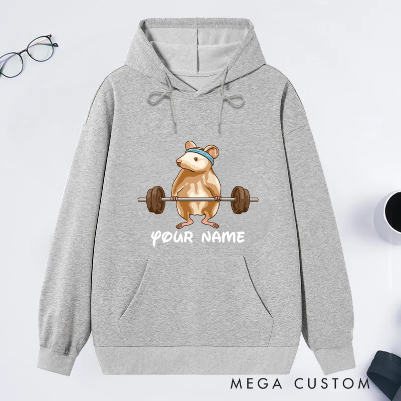 Personalized Fitness Classic Hoodies with Fun Hamster Lifting Barbell Graphic for Fitness Enthusiasts Bodybuilders and Gym Lovers