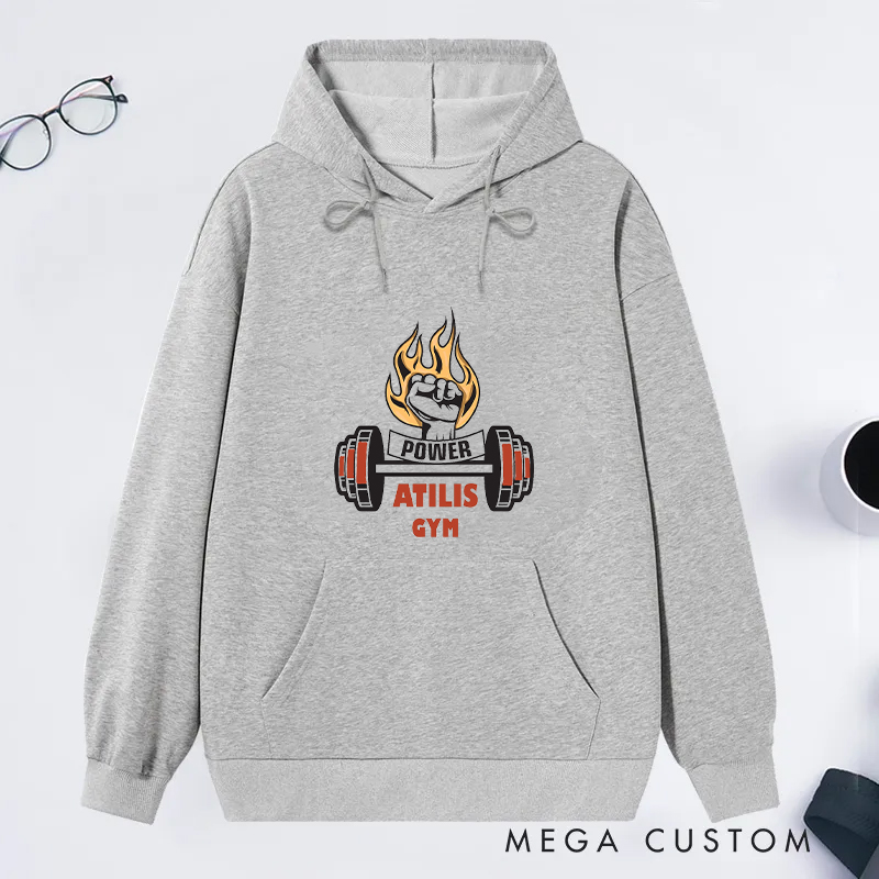 Personalized Fitness Classic Hoodies with Flaming Barbell Design for Fitness Enthusiasts Bodybuilders and Gym Lovers