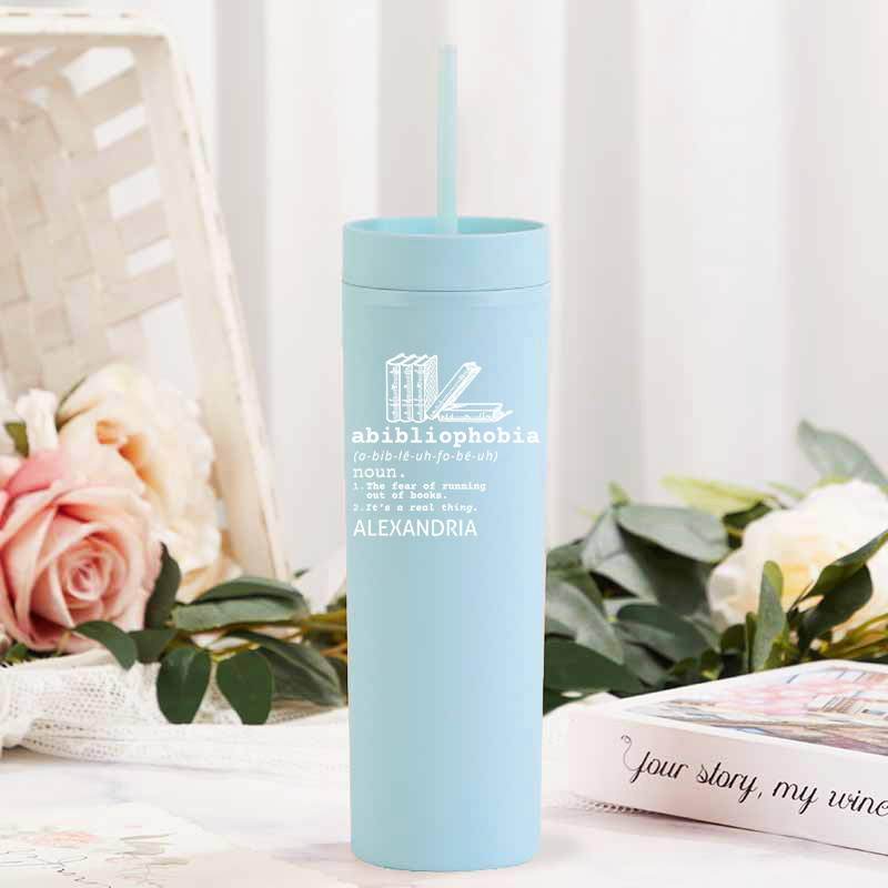 Personalized Abibliophobia Tumbler With Straw Tumbler with Lid Book Lovers Tumbler with Name Bookish Gift Reading Gift Reader Gift