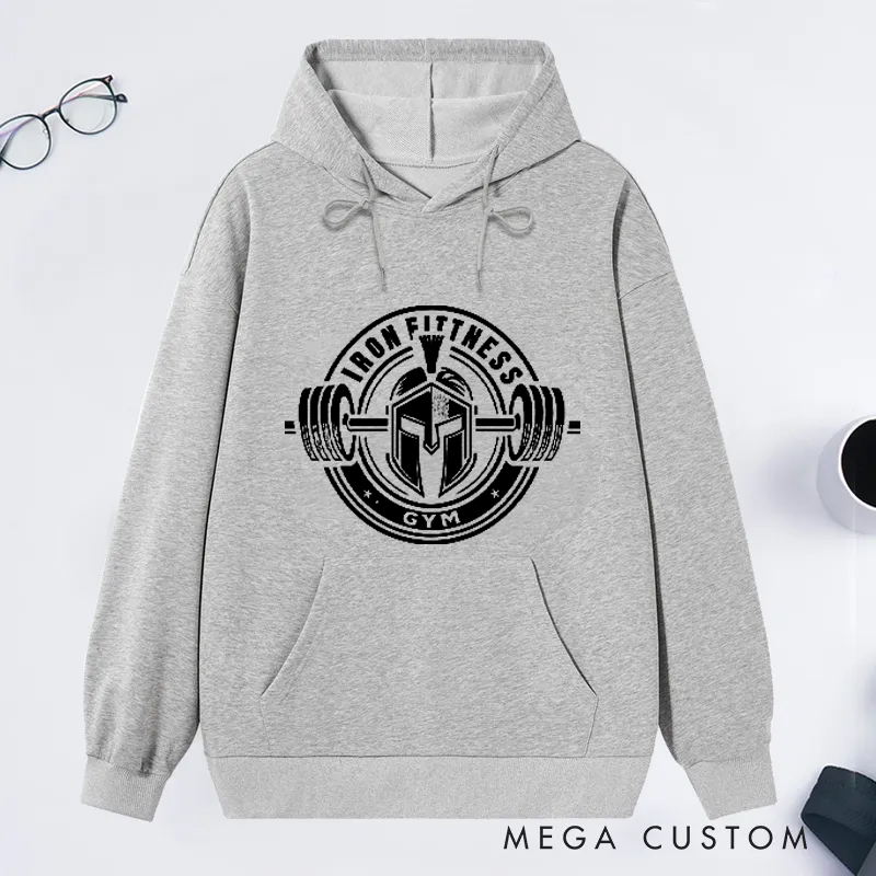 Personalized Gym Classic Hoodies with Warrior and Barbell Graphic for Fitness Enthusiasts Bodybuilders and Gym Lovers