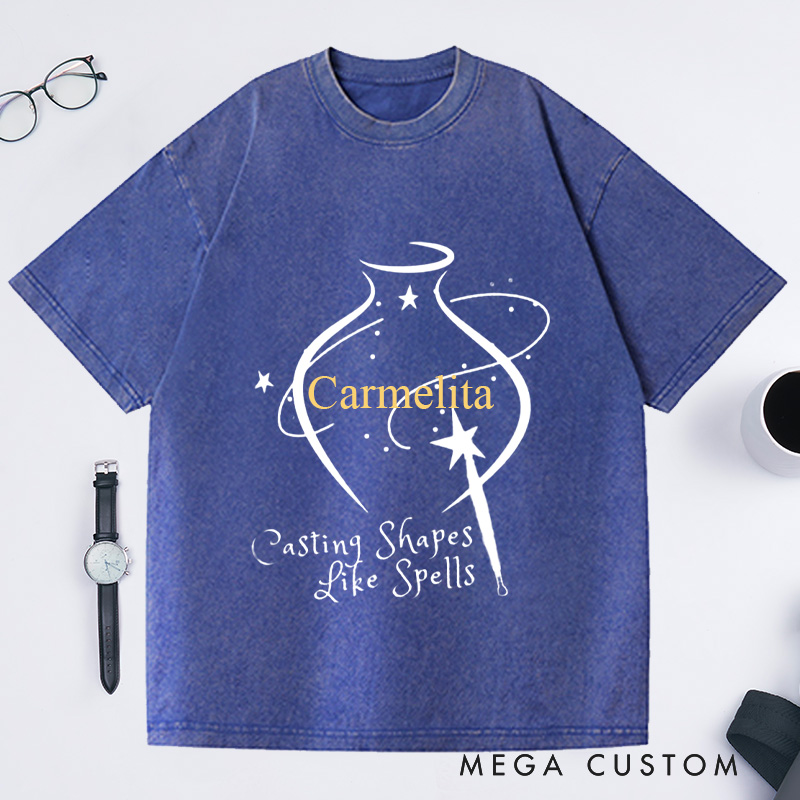 Personalized Casting Shapes Like Spells Washed T-Shirts Wizard Pottery Shirt Customized Name Shirt Gift for Pottery Lover Gift