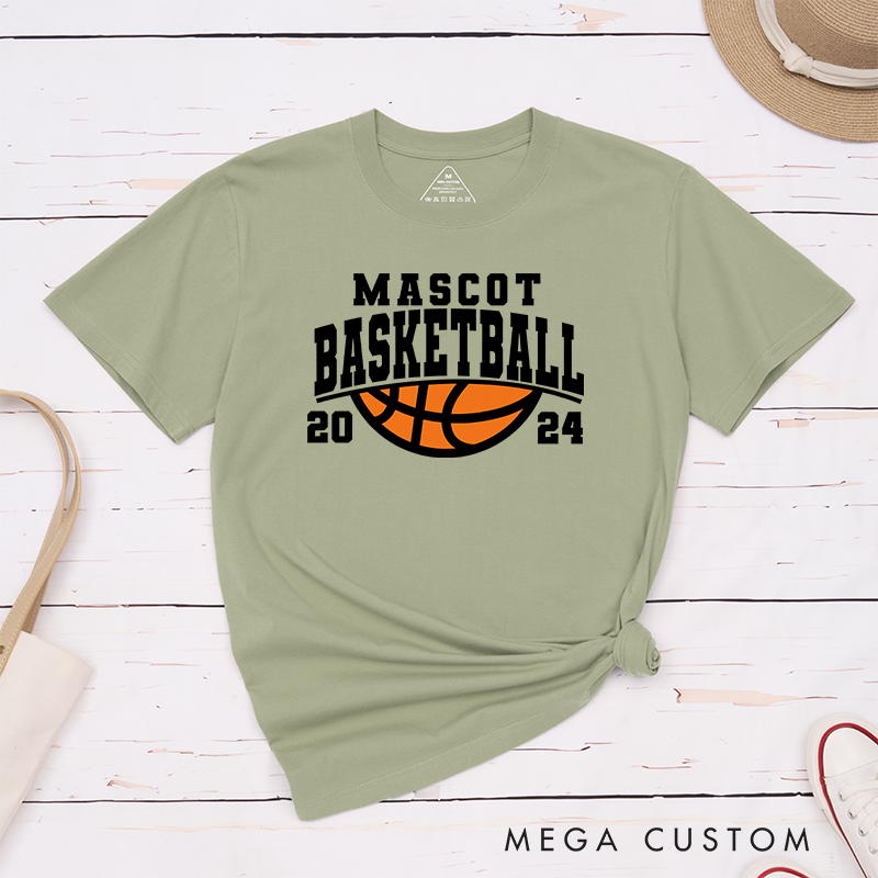 Personalized Basketball T-Shirt Design Featuring Custom Team Name Year and Classic Orange Basketball Graphic