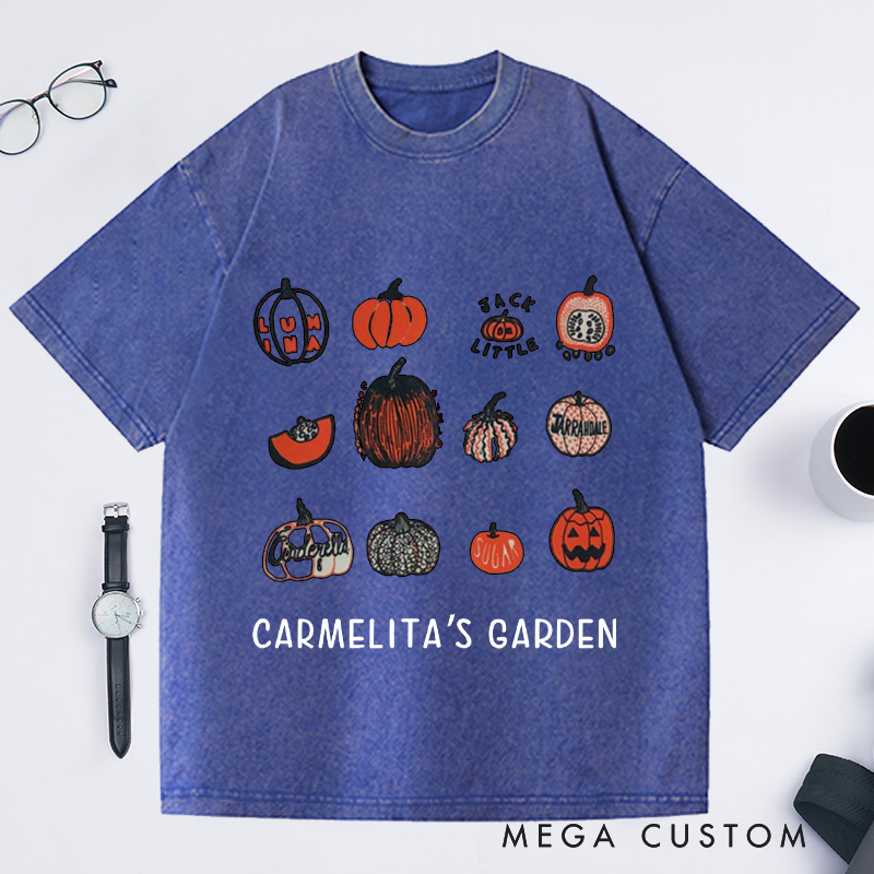 Personalized Pumpkin Washed T-Shirts with Name Halloween Shirt Screen Print Shirt Gardening Lovers Gift Gardener Gift