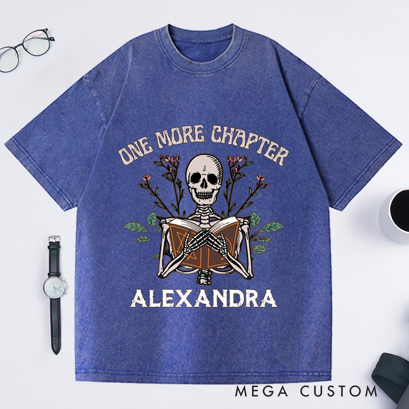 Personalized One More Chapter Washed T-Shirts with Name, Funny Reading Shirt Book Tshirt Book Lover Shirt Librarian Tee Gift