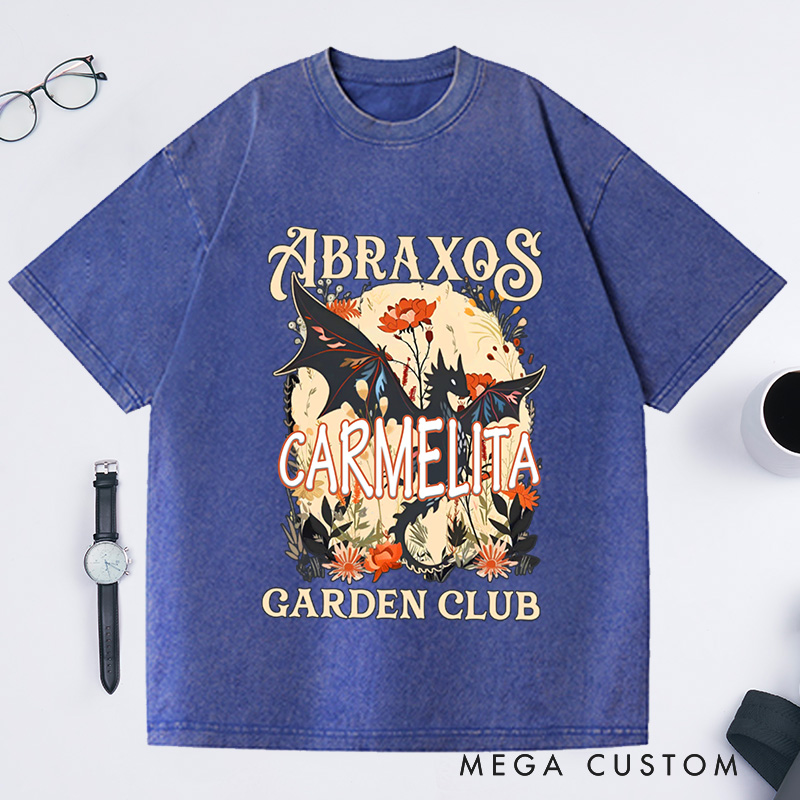 Personalized Garden Club Washed T-Shirts Fantasy Book Lover Shirt Bookish Gift Flower Shirt Dragon Shirt Gardener Gift