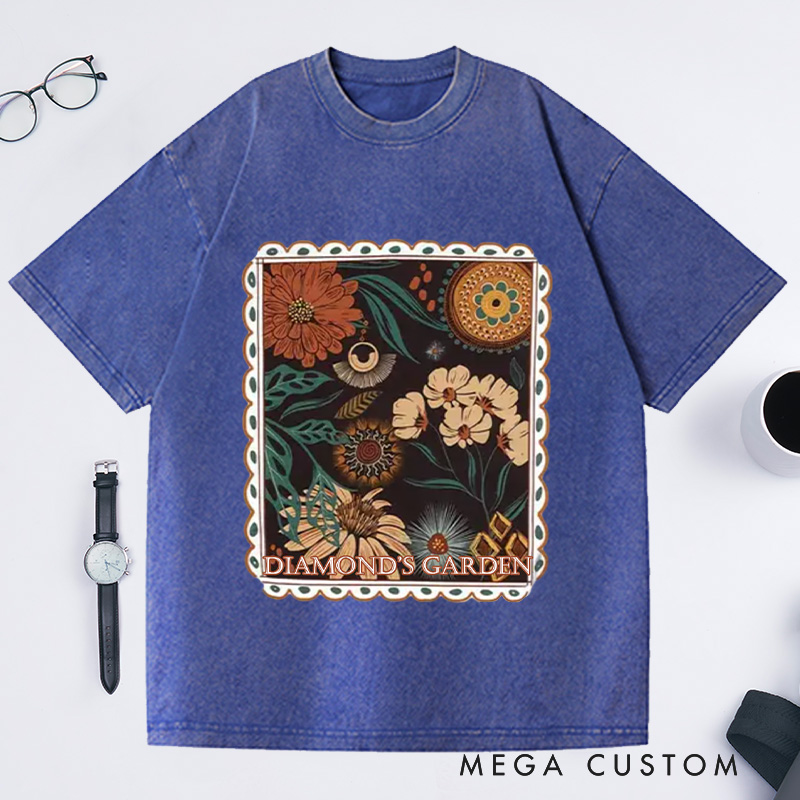 Personalized Boho Floral Cottagecore Washed T-Shirts Fall Flowers Nature Shirt Wildflower Garden Shirt Gift for Flower Lover Gift Plant Lover Gift