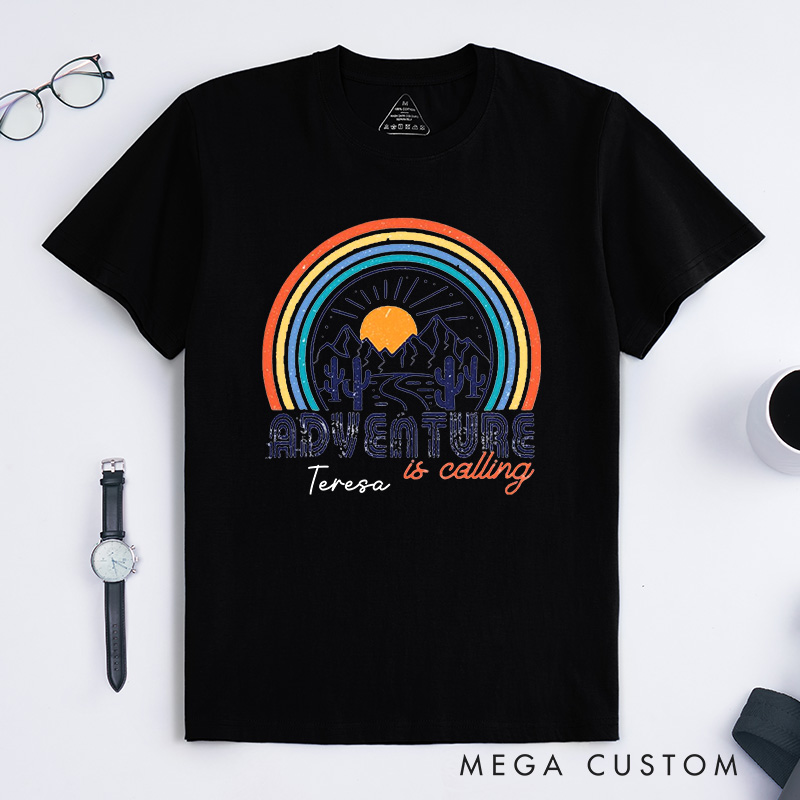 Personalized Adventure Is Calling T-Shirt Retro Desert Adventurers Outdoors Shirt Gift for Nature Lover