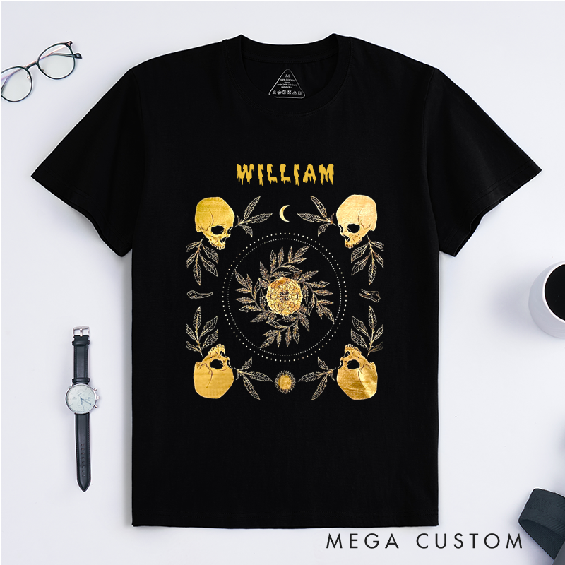 Personalized William Skull Floral Classic T-Shirts Custom Name Gothic Vintage Gift for Men Women Unique Botanical Skulls Shirt Cool Occult Style Top