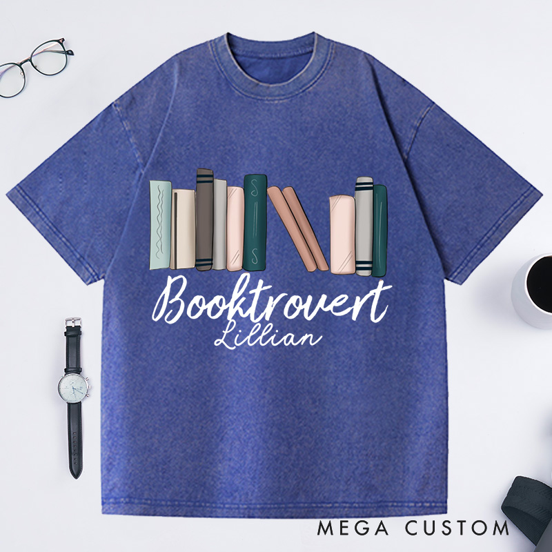 Personalized Booktrovert Washed T-Shirts Reader Gifts Shirt Book Lover Gift