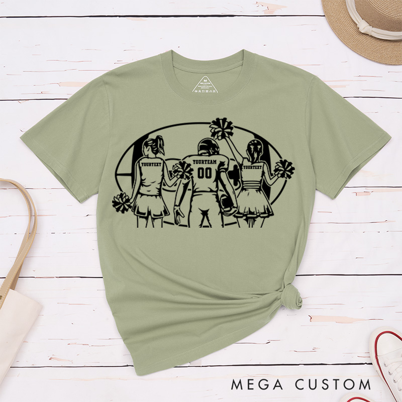 Personalized American Football Cheerleader T-Shirts with Custom Player and 2 Cheerleader Name and Number