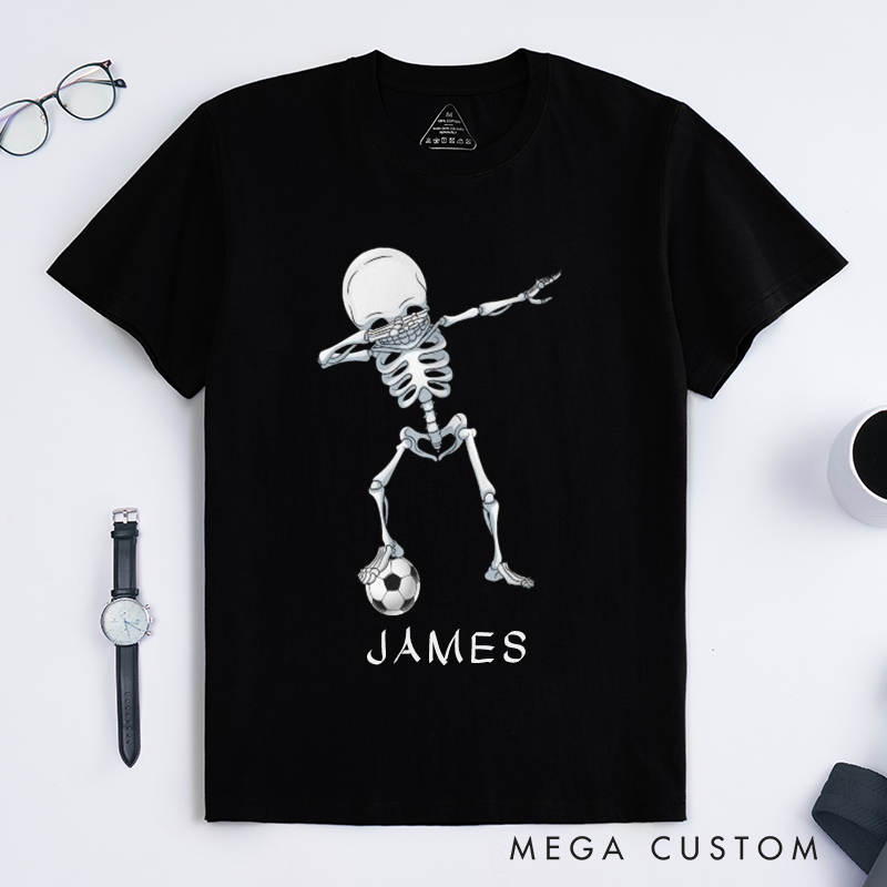 Personalized Skeleton Hip Hop Dance Soccer T-Shirts Custom Name Funny Dabbing Skeleton Gift for Men Boys Unique Dance Lover Tee