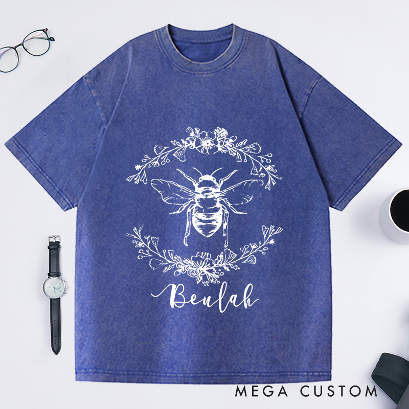 Personalized Bee Botanical Washed T-Shirts Ladies Shirt Screenprint Gift for Her