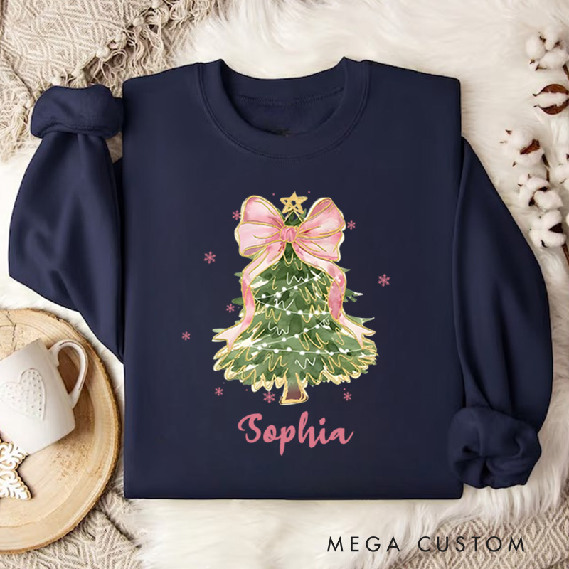 Personalized Christmas Tree Bow Sweatshirt Christmas Coquette Christmas Sweatshirt