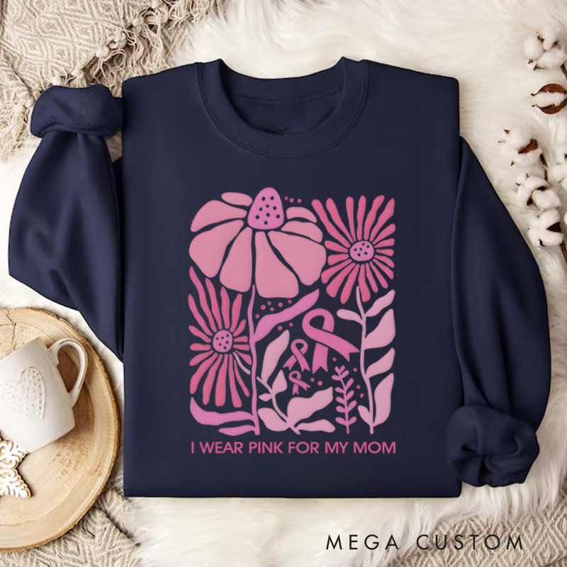 Personalized I Wear Pink for Breast Cancer Sweatshirt Boho Floral Pink Ribbon Sweatshirt