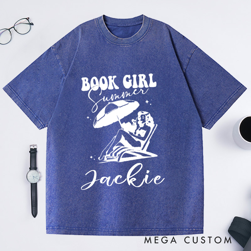 Personalized Book Girl Summer Washed T-Shirts Bookish Summer Shirt Bookish Shirt Book Lover Gift Bookish Girl Shirt Bookish Gift Reading Shirt Bookish Gifts