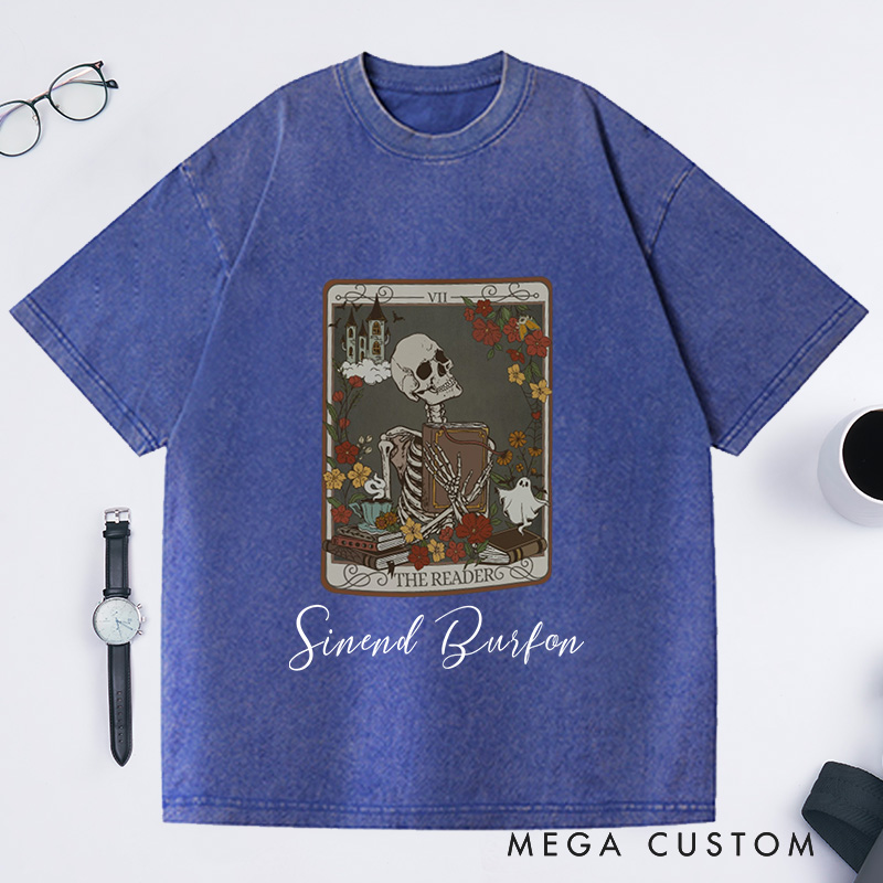 Personalized the Reader Tarot Card Washed T-Shirts Witchy Stuff Book Lover Gifts Reader Shirt Teacher Gift Reading Shirt
