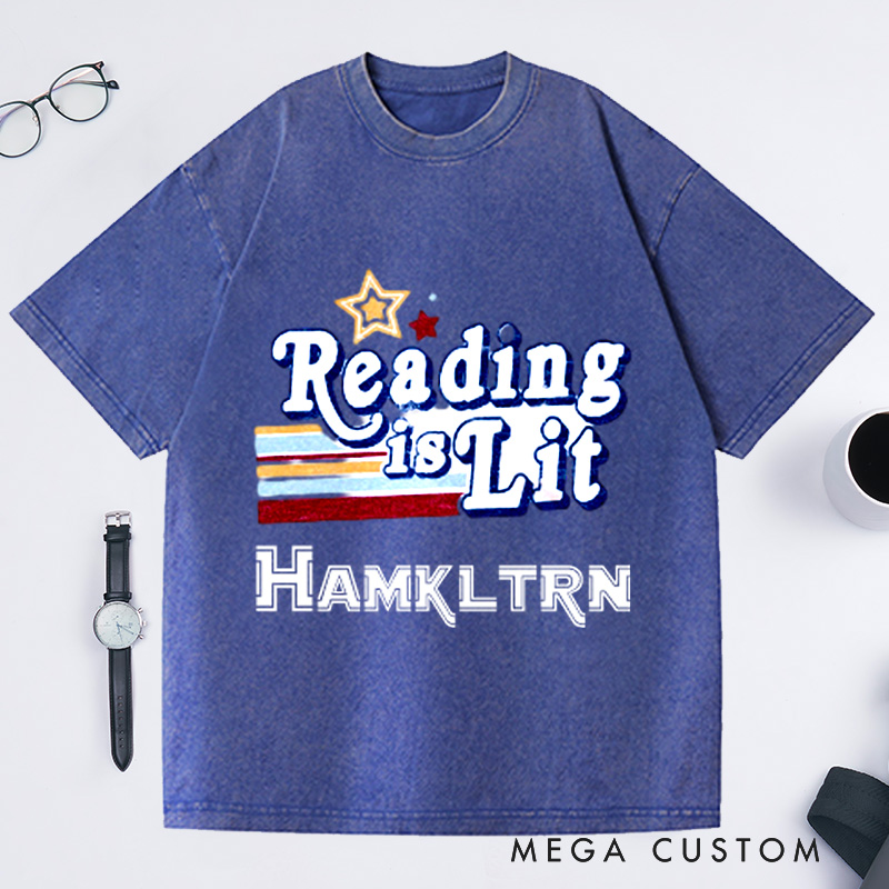 Personalized Reading Is Lit Washed T-Shirts Bookworm Literary Shirt Reading Shirts for Teachers Bookish Gifts English Teacher Shirt 