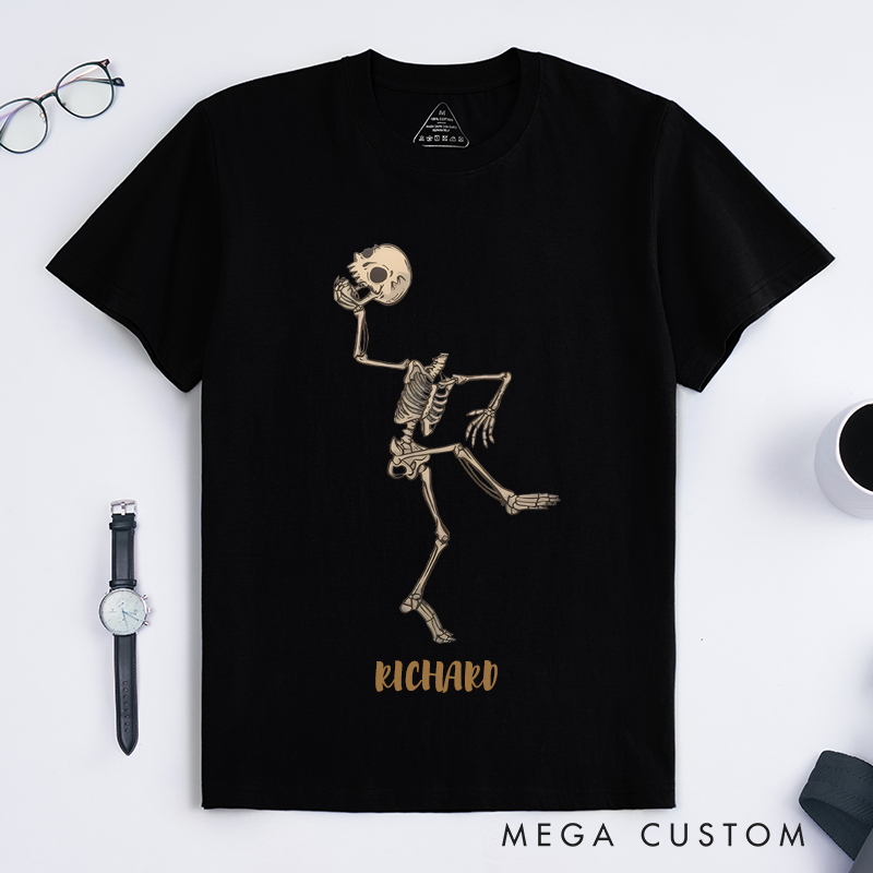 Personalized Dancing Skeleton Lover T Shirts Custom Name Unique Artistic Gift for Men Halloween Enthusiast Present for Dancer Lover