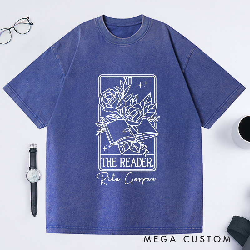 Personalized the Reader Tarot Card Washed T-Shirts Book Tarot Card Bookish Shirt Reading Shirt Author Tarot Card Writer