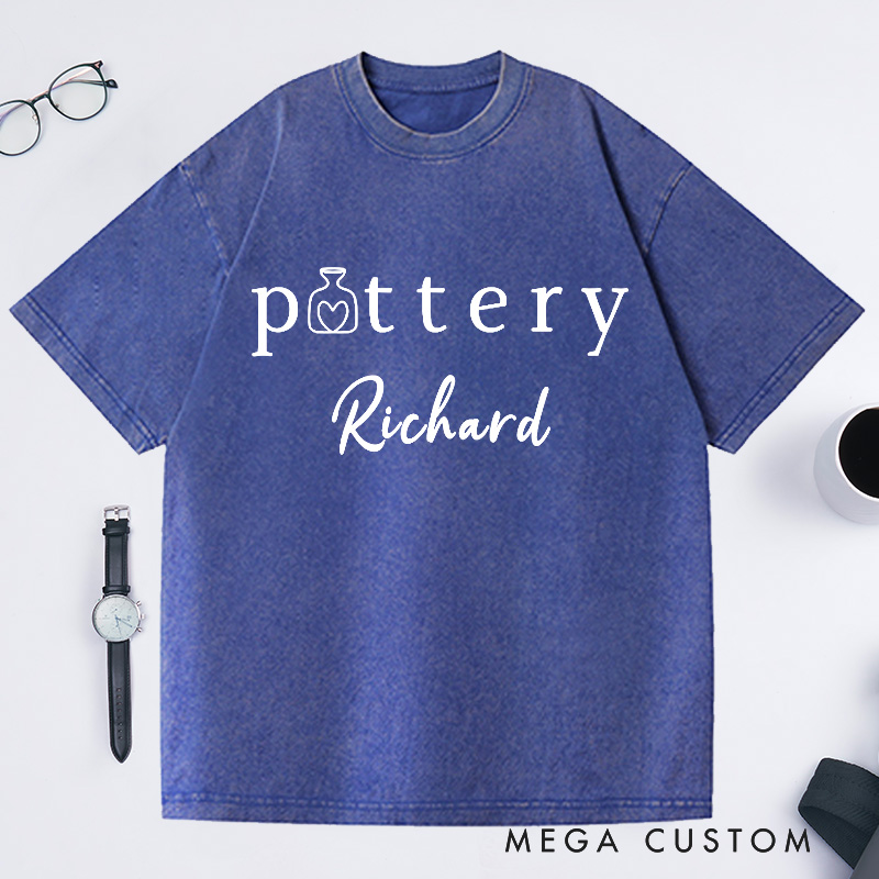 Personalized Cute Pottery Lover Washed T-Shirts for Ceramics Artist Gift for Her Birthday Gift for Crafting Tee Gift for Teacher Cute Pottery Shirt Heart and Vase