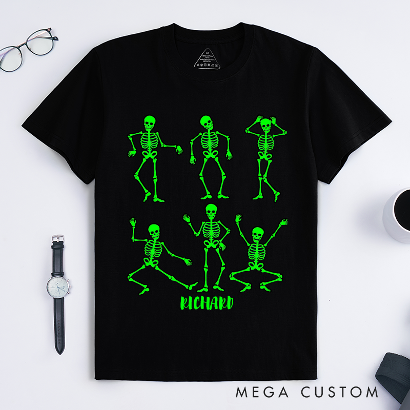Personalized Skeletons Dancing Skeletons T-Shirts Custom Name Funny Halloween Gift Unique Skeleton Tee for Men Friends Present